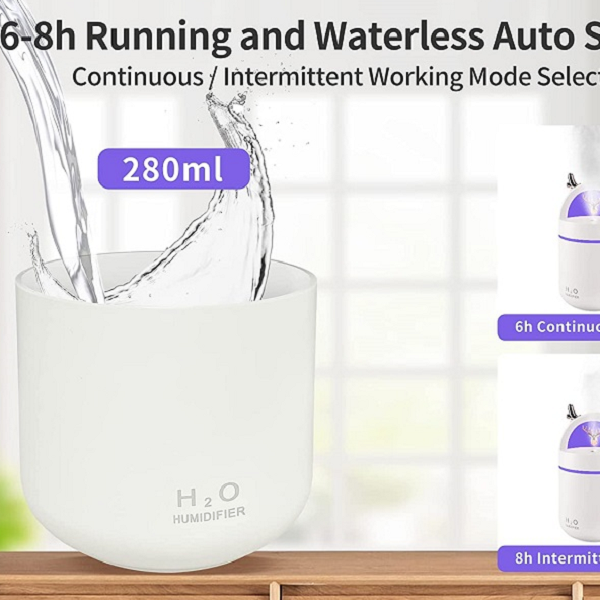 Portable Small Cool Mist Air Humidifiers 300ML, USB Desktop Mini Humidifier  for Car, Bedroom, Baby Room, Plants, Office with Auto Shut Off & Night  Light, 2 Spray Modes, Super Quiet Humidifier (White) 